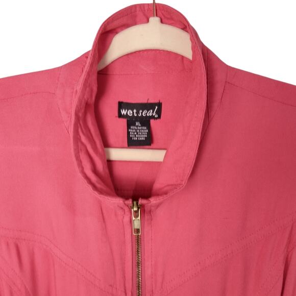 WET SEAL Womens XL Pink Utility Jacket Full Zip Front Drawstring Waist‎ Pockets - Picture 4 of 10